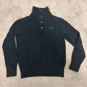 Men’s American Eagle Black Button Zip Collar Cotton Knit Pullover Sweater XS🇨🇦